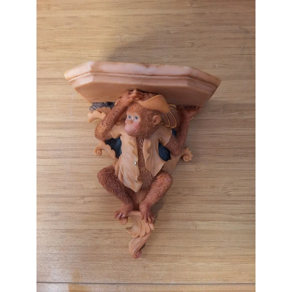Vintage Monkey Wall Sconce Shelves Pair Safari Chinoiserie Decor Corbels 7in